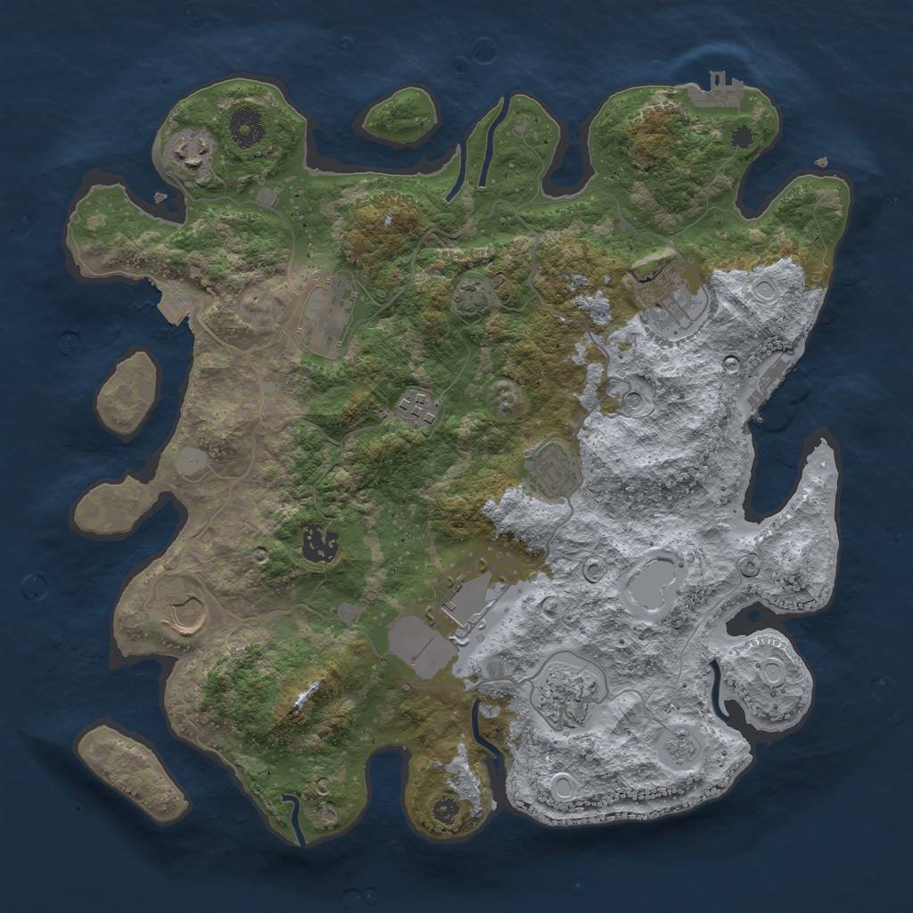 Rust Map: Procedural Map, Size: 3600, Seed: 70198590, 17 Monuments