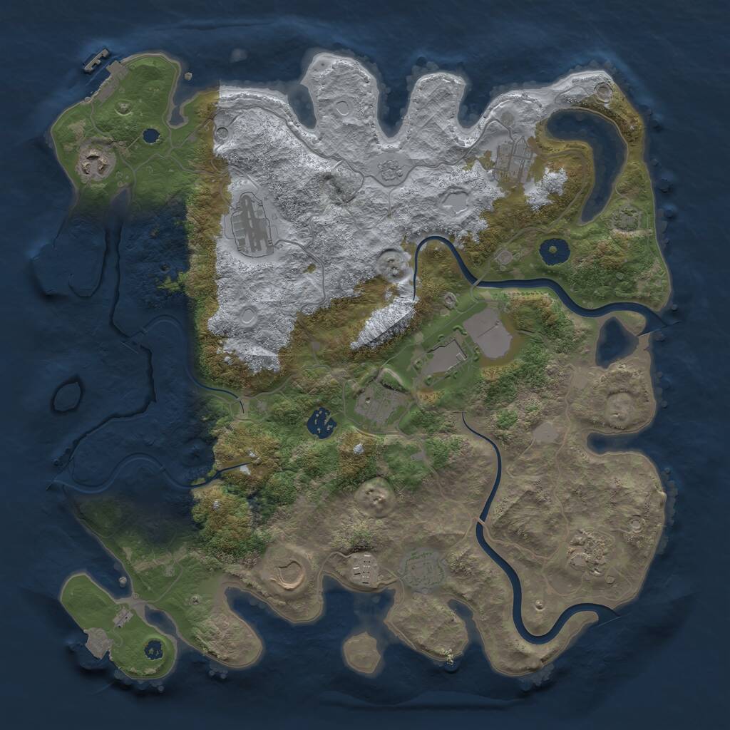Rust Map: Procedural Map, Size: 3850, Seed: 27393835, 16 Monuments