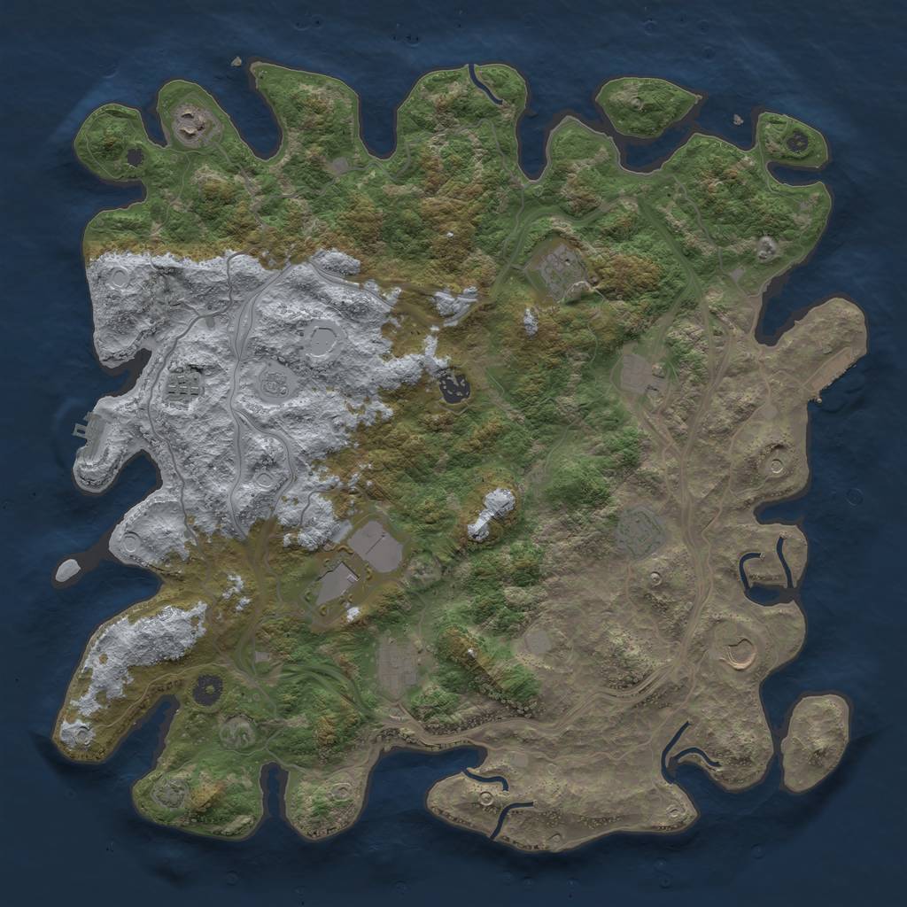Rust Map: Procedural Map, Size: 4400, Seed: 36791251, 17 Monuments