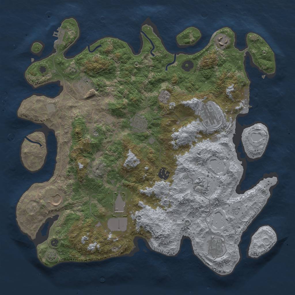 Rust Map: Procedural Map, Size: 3900, Seed: 42840750, 18 Monuments