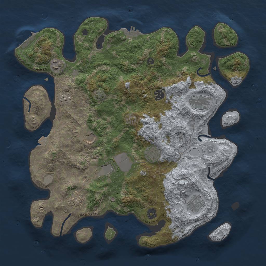 Rust Map: Procedural Map, Size: 3750, Seed: 55431577, 17 Monuments