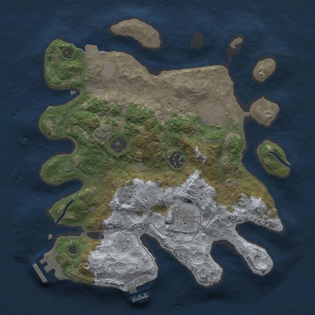Rust Map: Procedural Map, Size: 3000, Seed: 1217528204, 10 Monuments