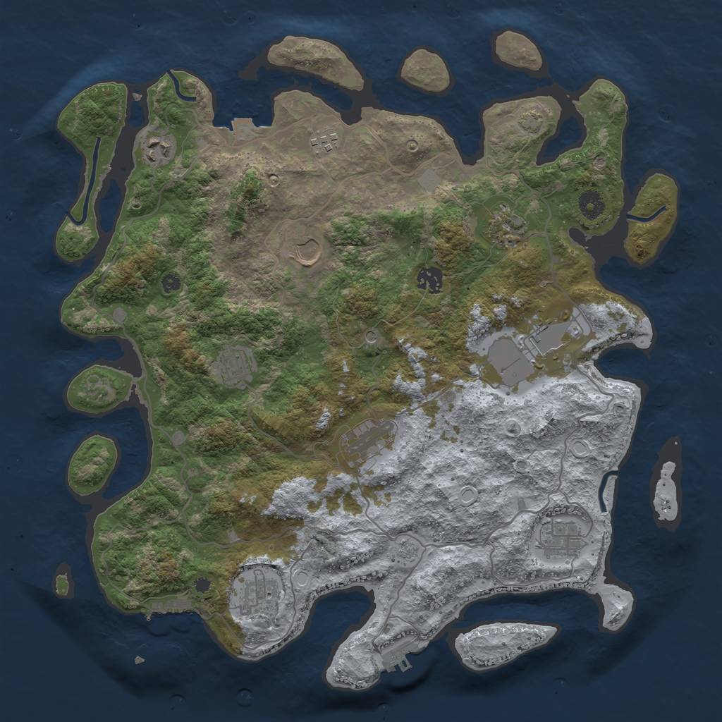 Rust Map: Procedural Map, Size: 4000, Seed: 1385024210, 18 Monuments