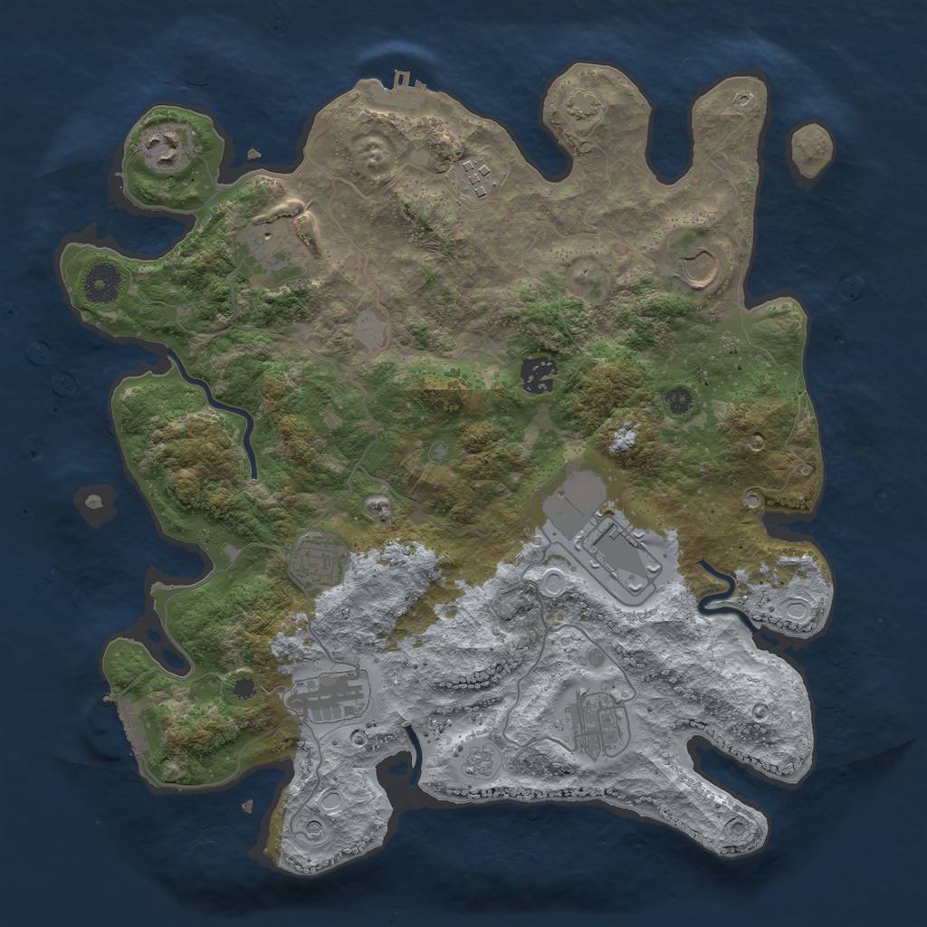 Rust Map: Procedural Map, Size: 3650, Seed: 47906077, 17 Monuments
