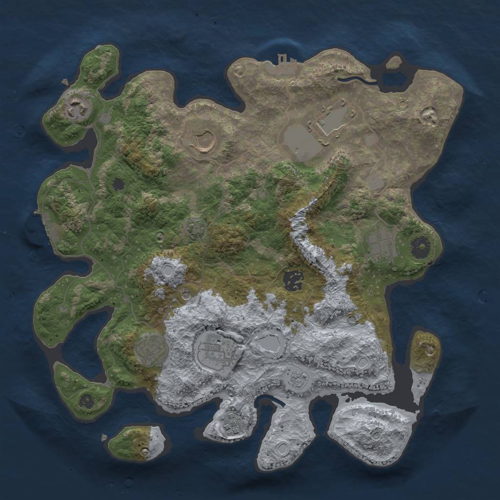 Rust Map: Procedural Map, Size: 3500, Seed: 67282555, 16 Monuments