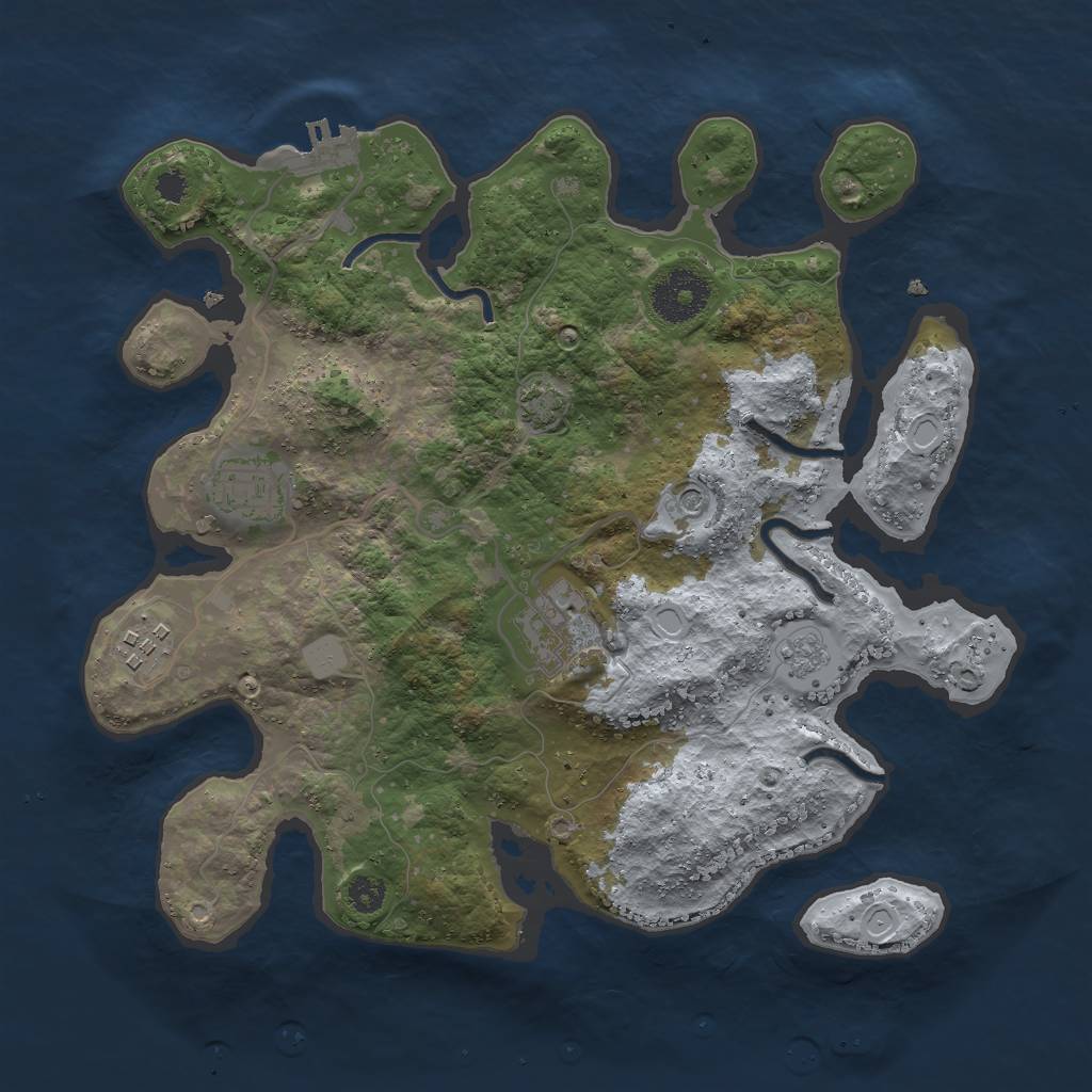 Rust Map: Procedural Map, Size: 3000, Seed: 19253, 10 Monuments