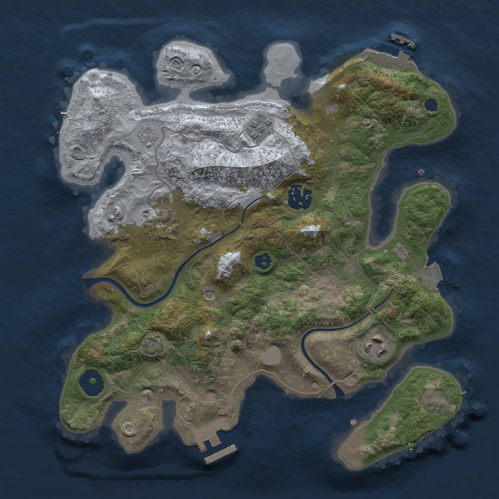 Rust Map: Procedural Map, Size: 3000, Seed: 15077, 10 Monuments