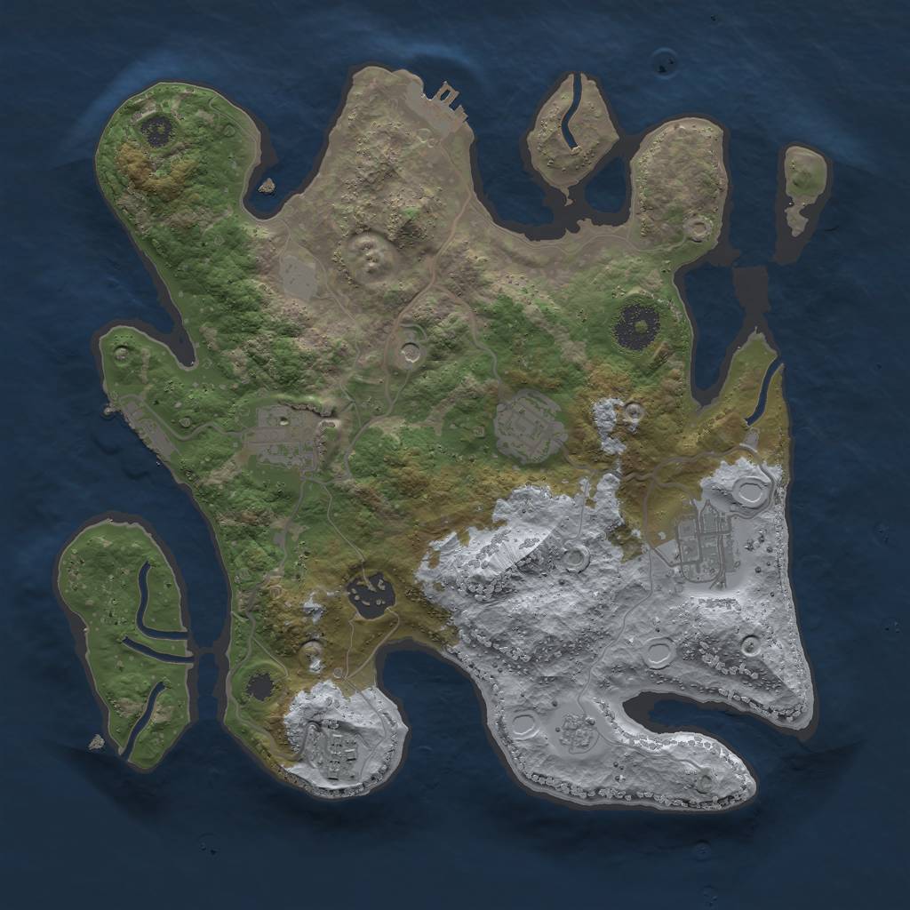 Rust Map: Procedural Map, Size: 3000, Seed: 666777, 12 Monuments
