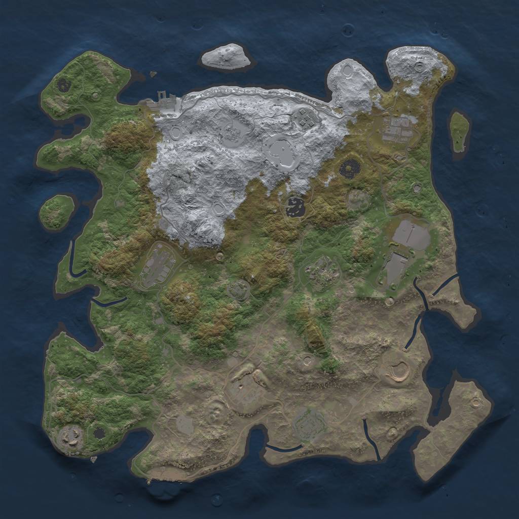 Rust Map: Procedural Map, Size: 3850, Seed: 35041721, 18 Monuments
