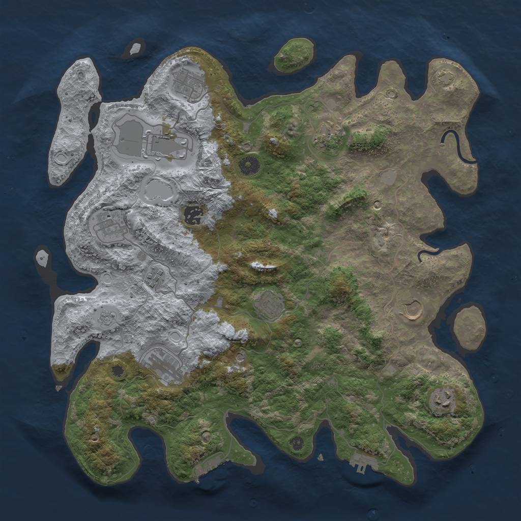 Rust Map: Procedural Map, Size: 3950, Seed: 80416344, 18 Monuments