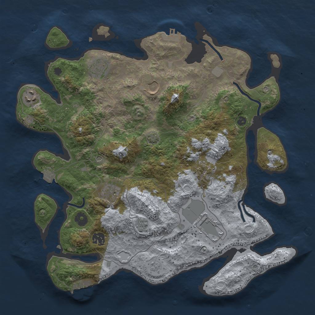 Rust Map: Procedural Map, Size: 3600, Seed: 53863559, 16 Monuments
