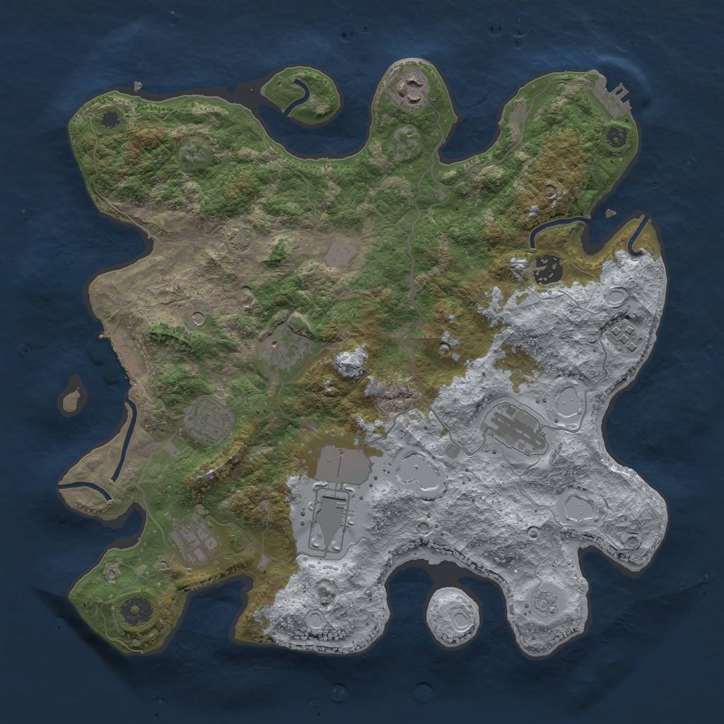 Rust Map: Procedural Map, Size: 3600, Seed: 97599259, 16 Monuments