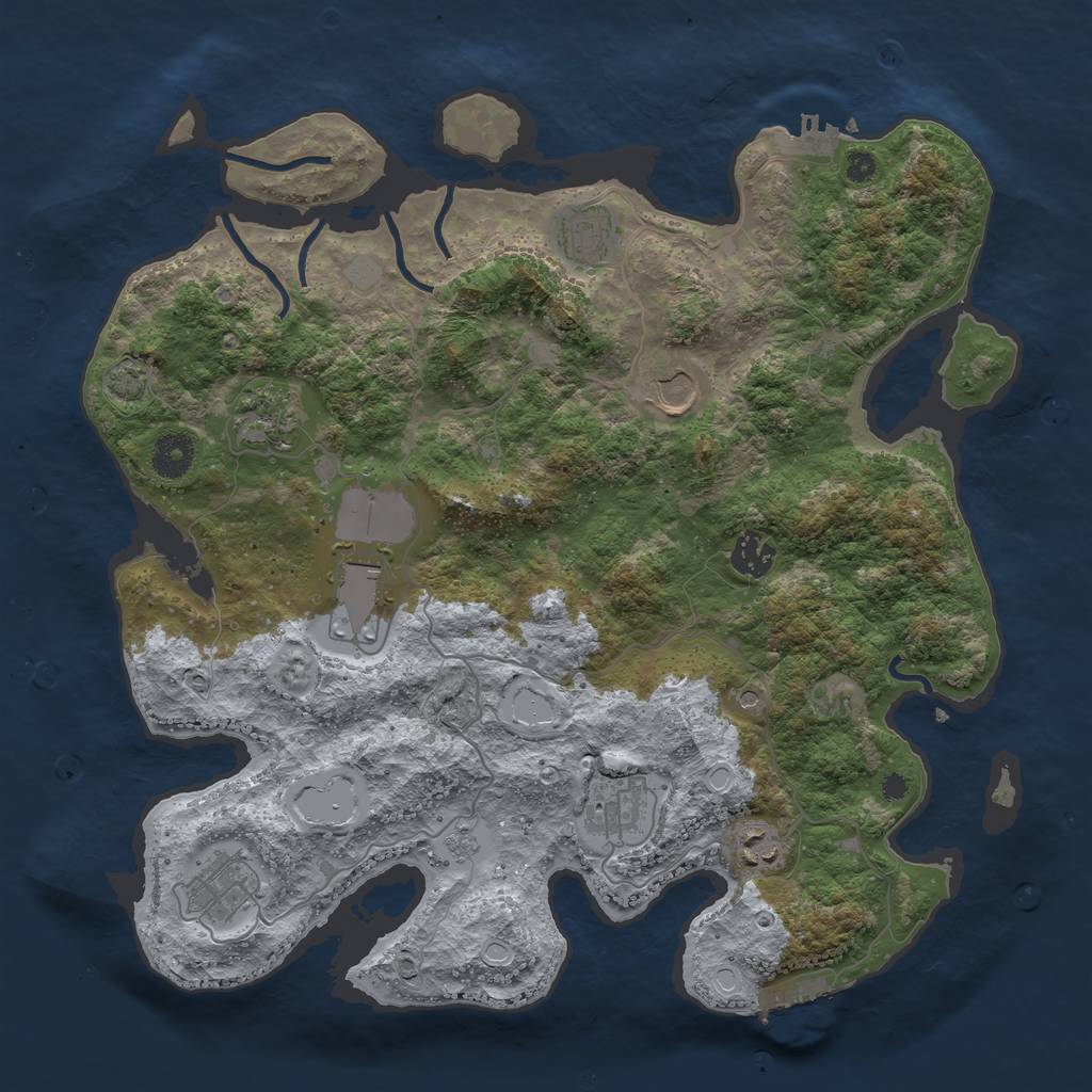 Rust Map: Procedural Map, Size: 3750, Seed: 46071150, 16 Monuments