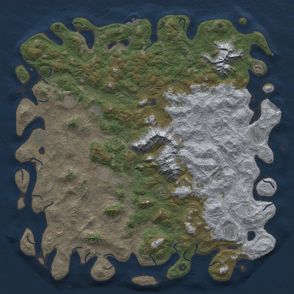Rust Map: Procedural Map, Size: 6000, Seed: 64552, 19 Monuments