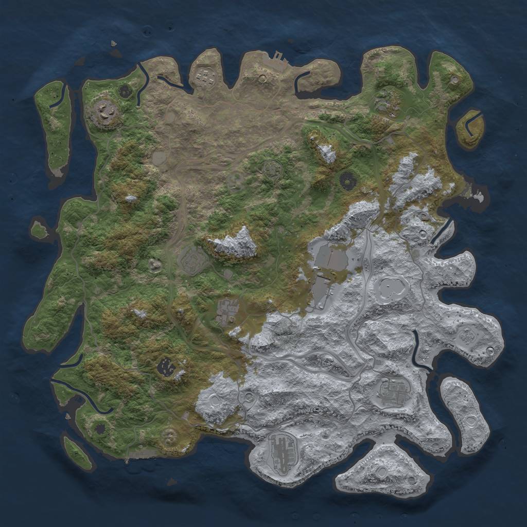 Rust Map: Procedural Map, Size: 4400, Seed: 34132534, 17 Monuments