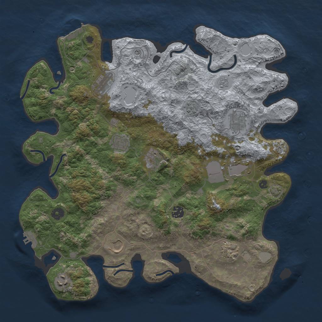 Rust Map: Procedural Map, Size: 3850, Seed: 90959483, 18 Monuments