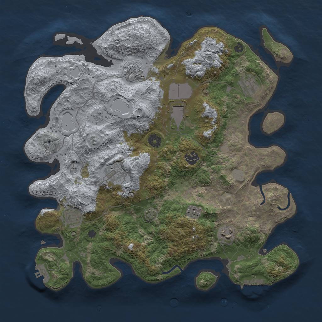 Rust Map: Procedural Map, Size: 3600, Seed: 38994716, 16 Monuments