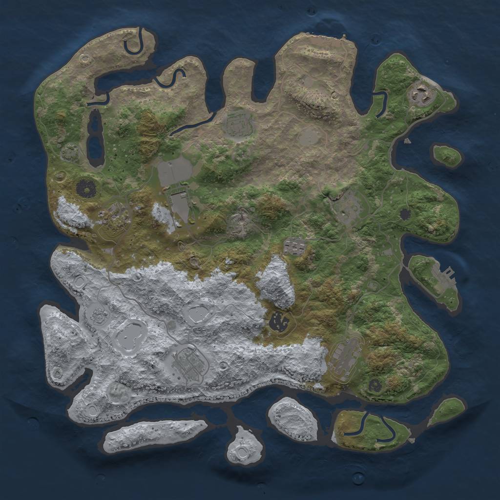 Rust Map: Procedural Map, Size: 3800, Seed: 15479181, 16 Monuments