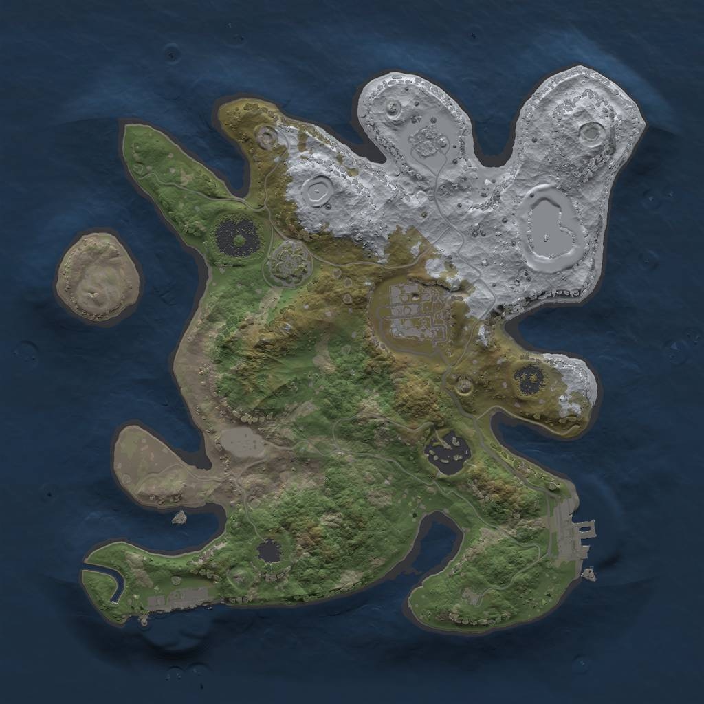 Rust Map: Procedural Map, Size: 2500, Seed: 1053940125, 9 Monuments