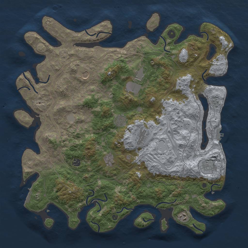 Rust Map: Procedural Map, Size: 4500, Seed: 599197778, 17 Monuments