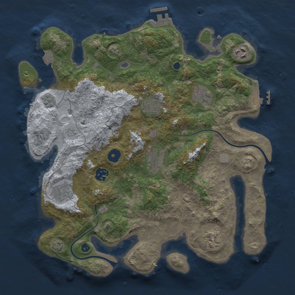 Rust Map: Procedural Map, Size: 3450, Seed: 34538855, 14 Monuments