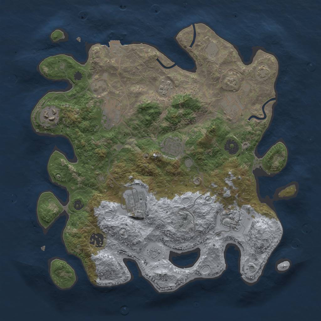 Rust Map: Procedural Map, Size: 3300, Seed: 2141679136, 13 Monuments
