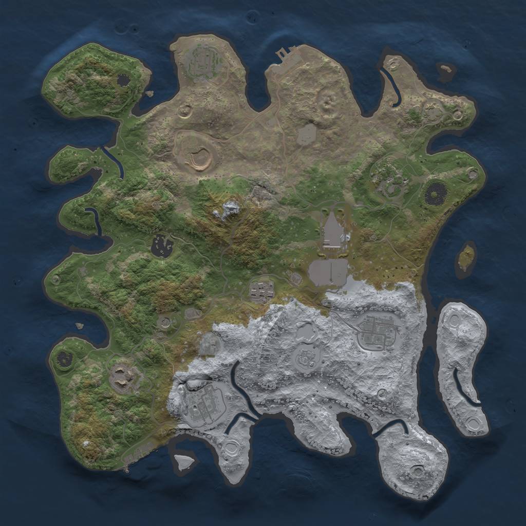 Rust Map: Procedural Map, Size: 3500, Seed: 216304271, 17 Monuments
