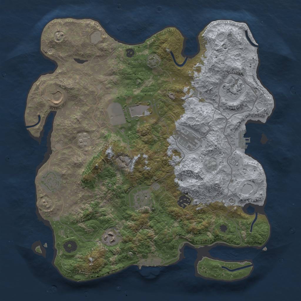 Rust Map: Procedural Map, Size: 3550, Seed: 91801070, 17 Monuments