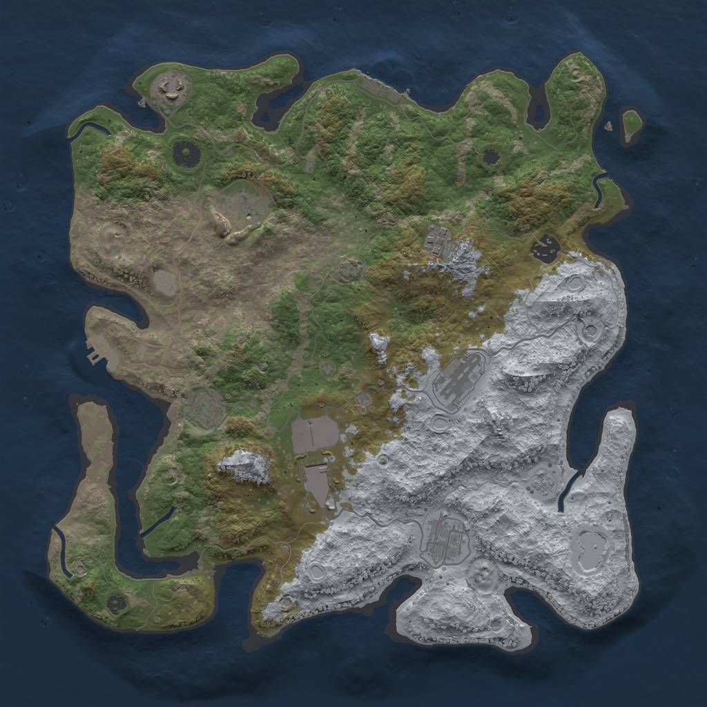 Rust Map: Procedural Map, Size: 3850, Seed: 12448221, 16 Monuments