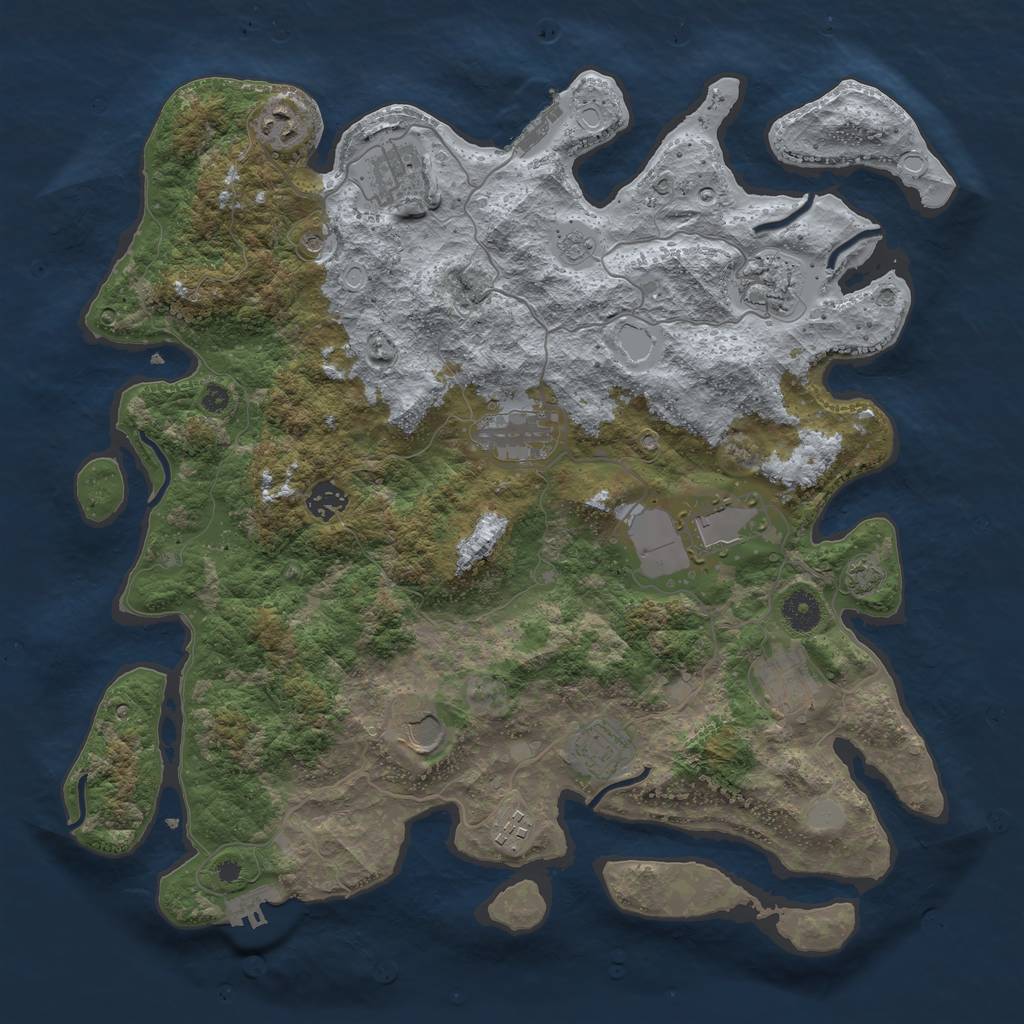 Rust Map: Procedural Map, Size: 3950, Seed: 27749343, 18 Monuments