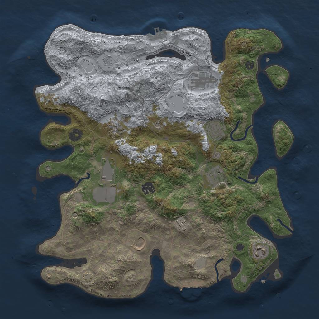 Rust Map: Procedural Map, Size: 3700, Seed: 2074, 17 Monuments