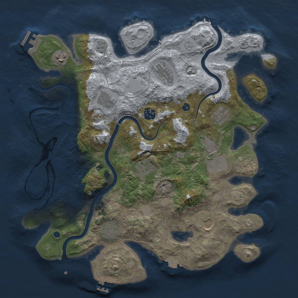 Rust Map: Procedural Map, Size: 3800, Seed: 44163849, 16 Monuments