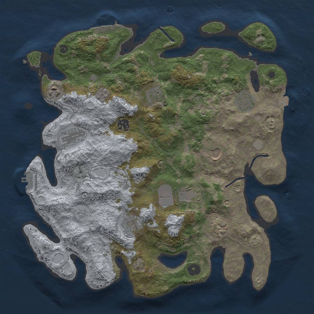 Rust Map: Procedural Map, Size: 3850, Seed: 79169960, 18 Monuments
