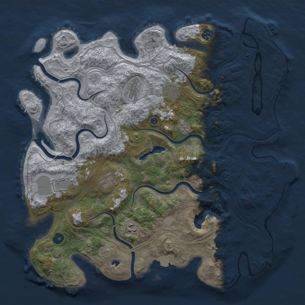Rust Map: Procedural Map, Size: 4250, Seed: 1221818536, 13 Monuments