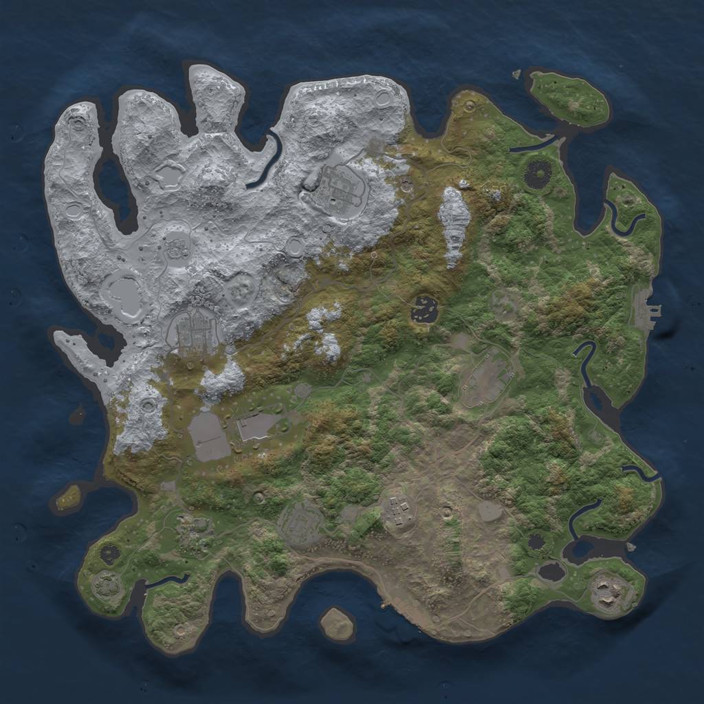 Rust Map: Procedural Map, Size: 3750, Seed: 414427995, 17 Monuments