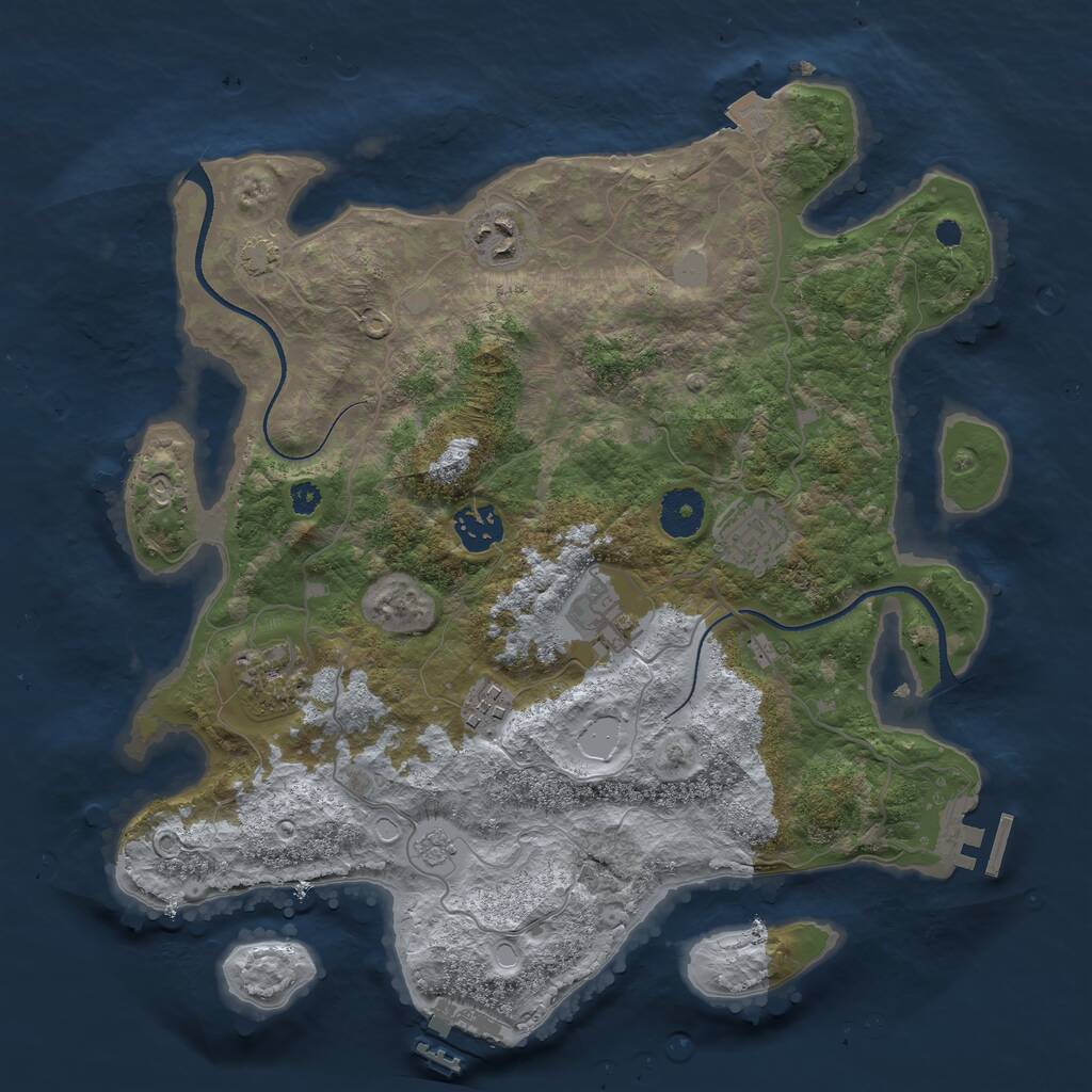 Rust Map: Procedural Map, Size: 3450, Seed: 53913693, 11 Monuments