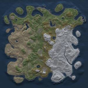 Thumbnail Rust Map: Procedural Map, Size: 4300, Seed: 77984140, 17 Monuments