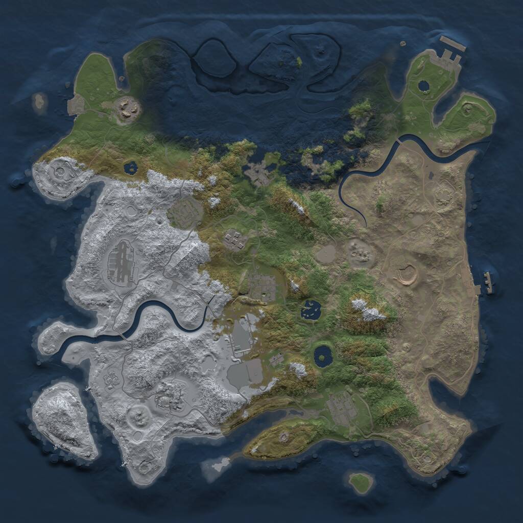 Rust Map: Procedural Map, Size: 3850, Seed: 28159202, 17 Monuments