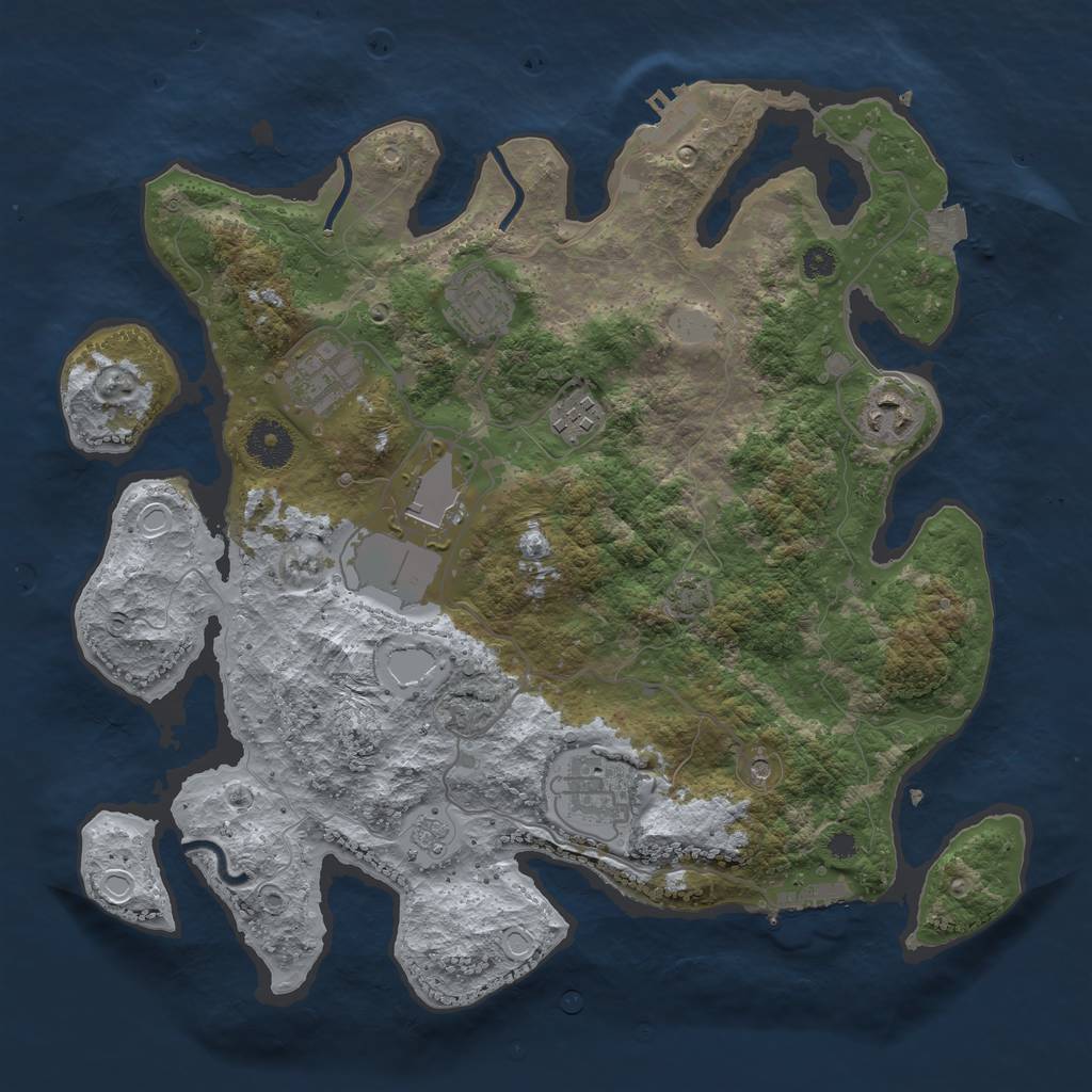 Rust Map: Procedural Map, Size: 3500, Seed: 1308085691, 14 Monuments
