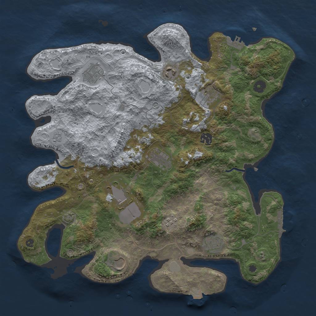 Rust Map: Procedural Map, Size: 3800, Seed: 55555, 17 Monuments