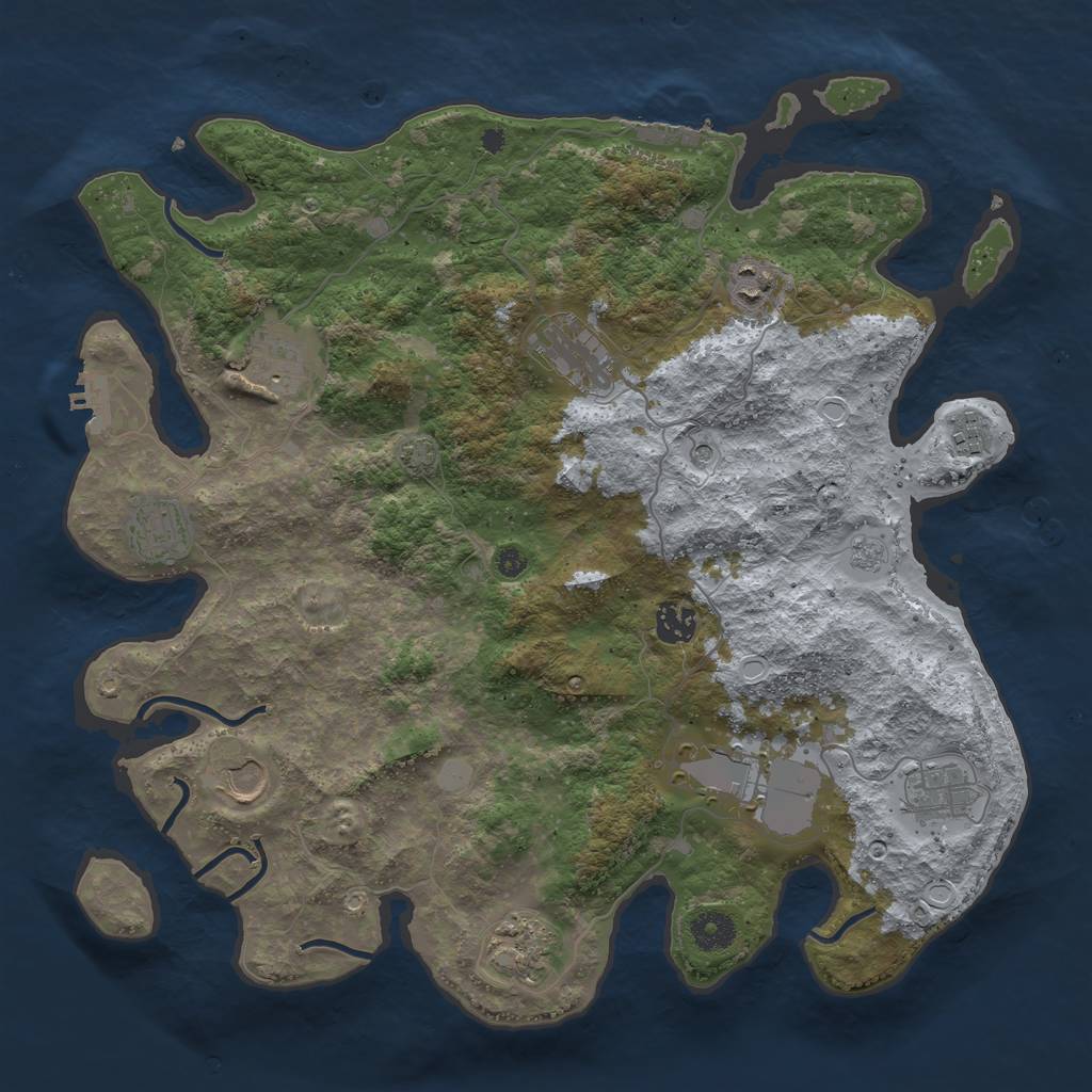 Rust Map: Procedural Map, Size: 3850, Seed: 1079794048, 18 Monuments