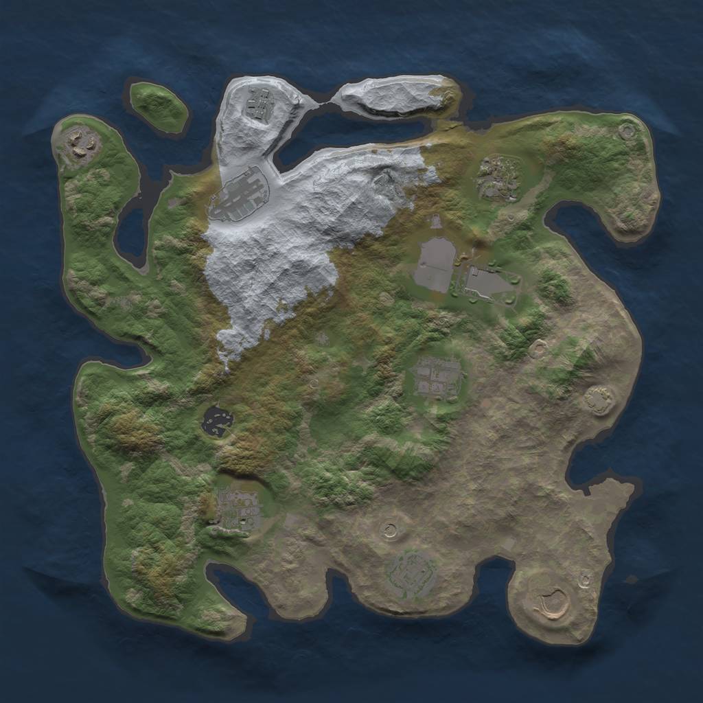 Rust Map: Barren, Size: 3500, Seed: 654377583, 14 Monuments