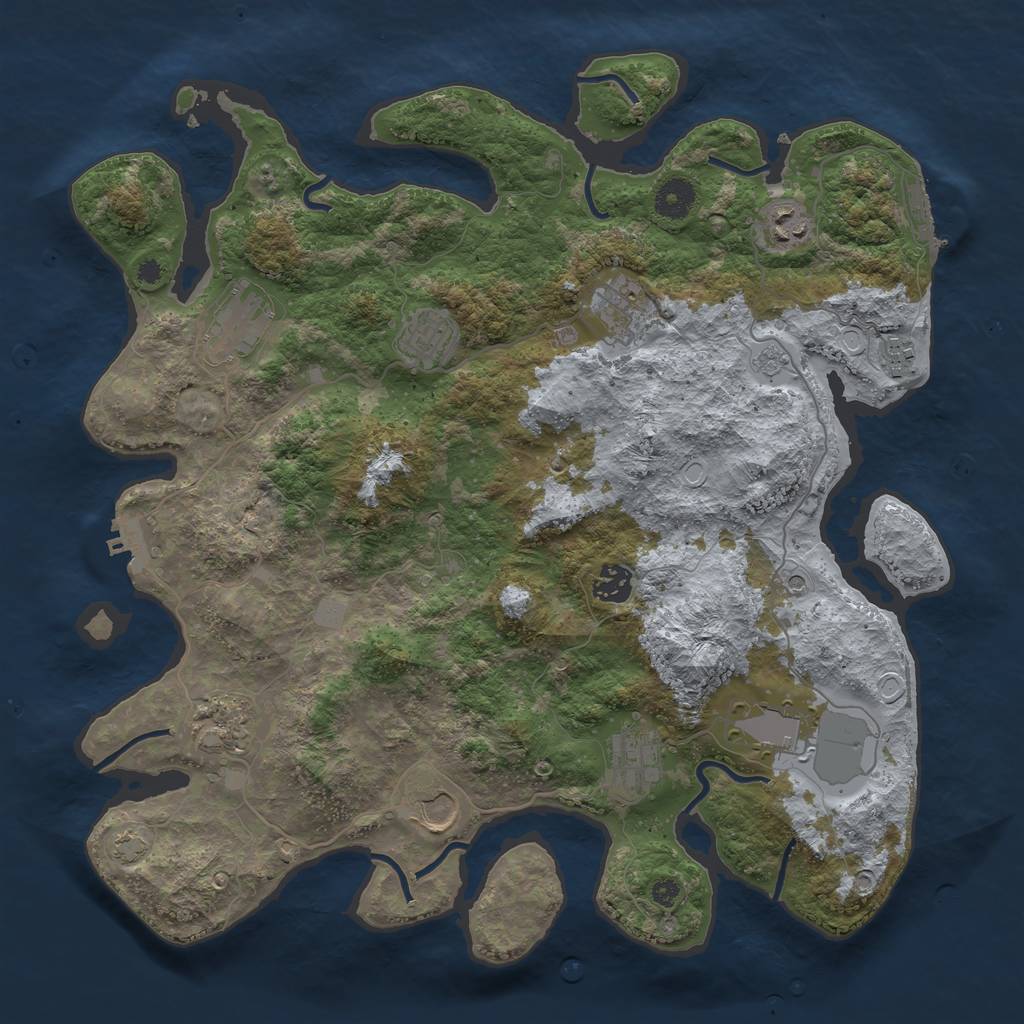 Rust Map: Procedural Map, Size: 3850, Seed: 47801397, 18 Monuments
