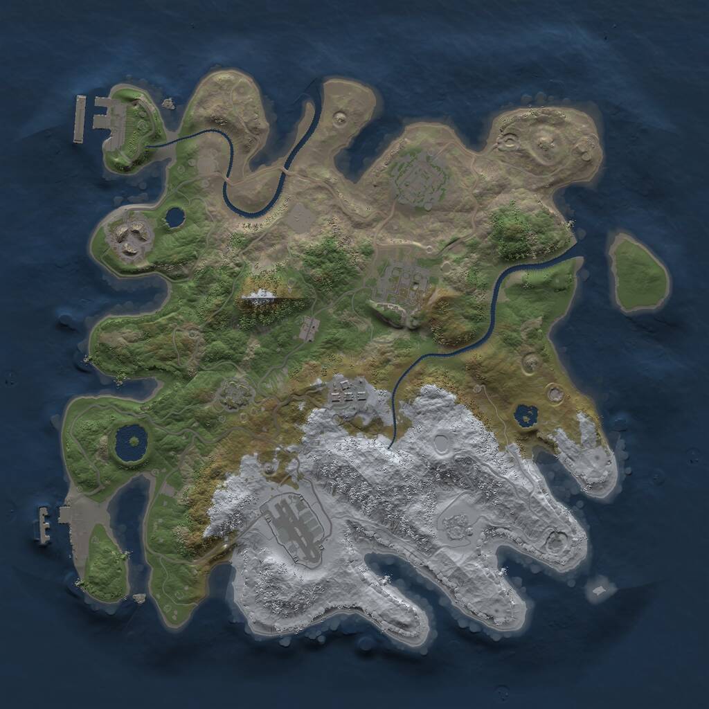 Rust Map: Procedural Map, Size: 3000, Seed: 12911, 10 Monuments