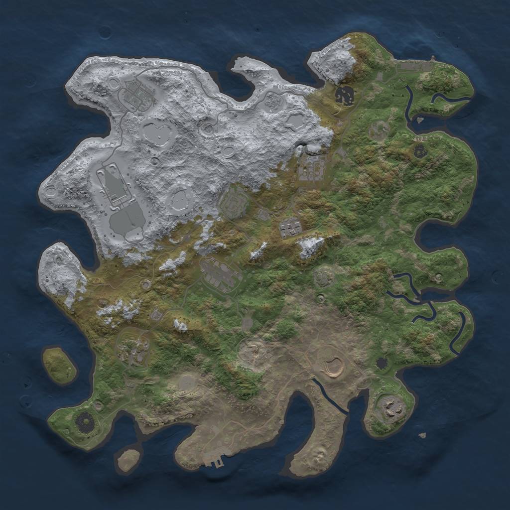Rust Map: Procedural Map, Size: 3840, Seed: 1936451167, 18 Monuments