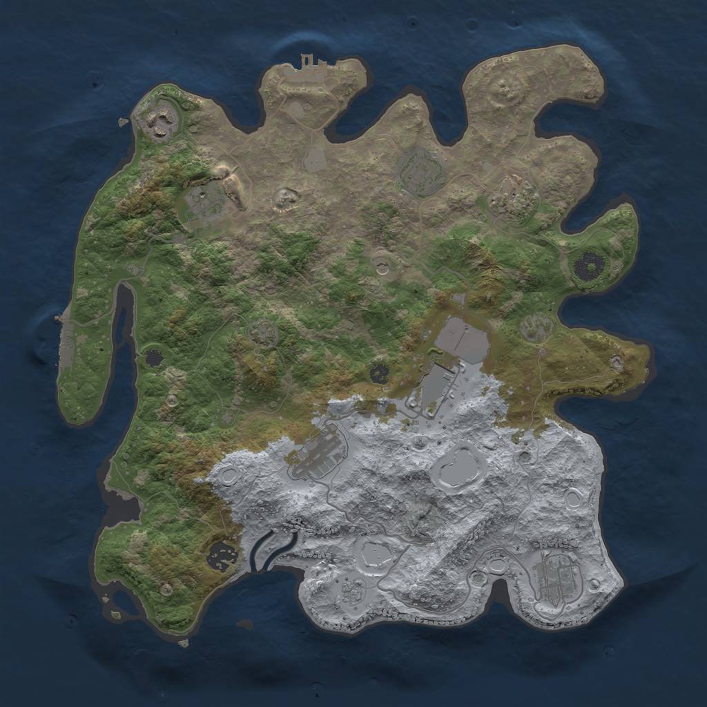 Rust Map: Procedural Map, Size: 3600, Seed: 65427543, 16 Monuments