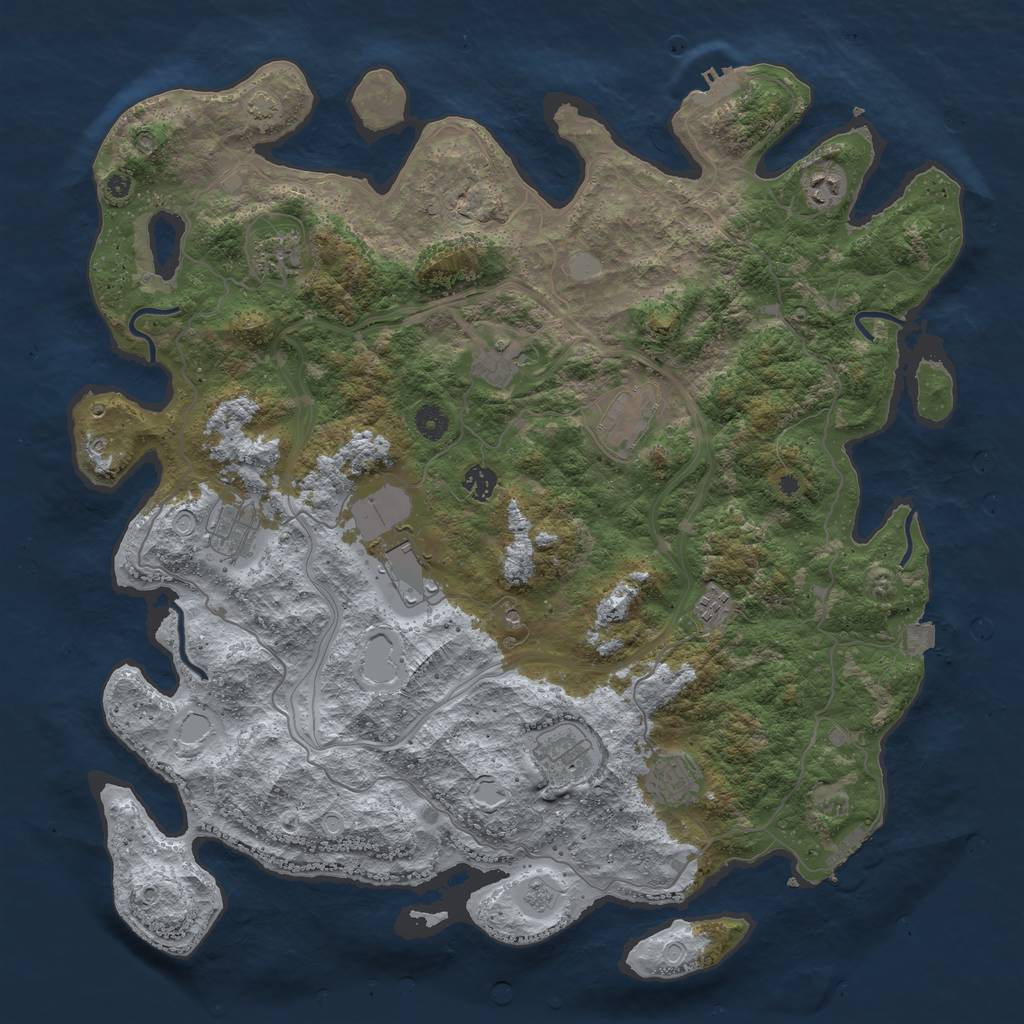 Rust Map: Procedural Map, Size: 4500, Seed: 1620489587, 18 Monuments