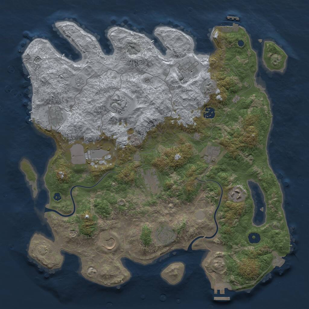 Rust Map: Procedural Map, Size: 3950, Seed: 85063243, 17 Monuments