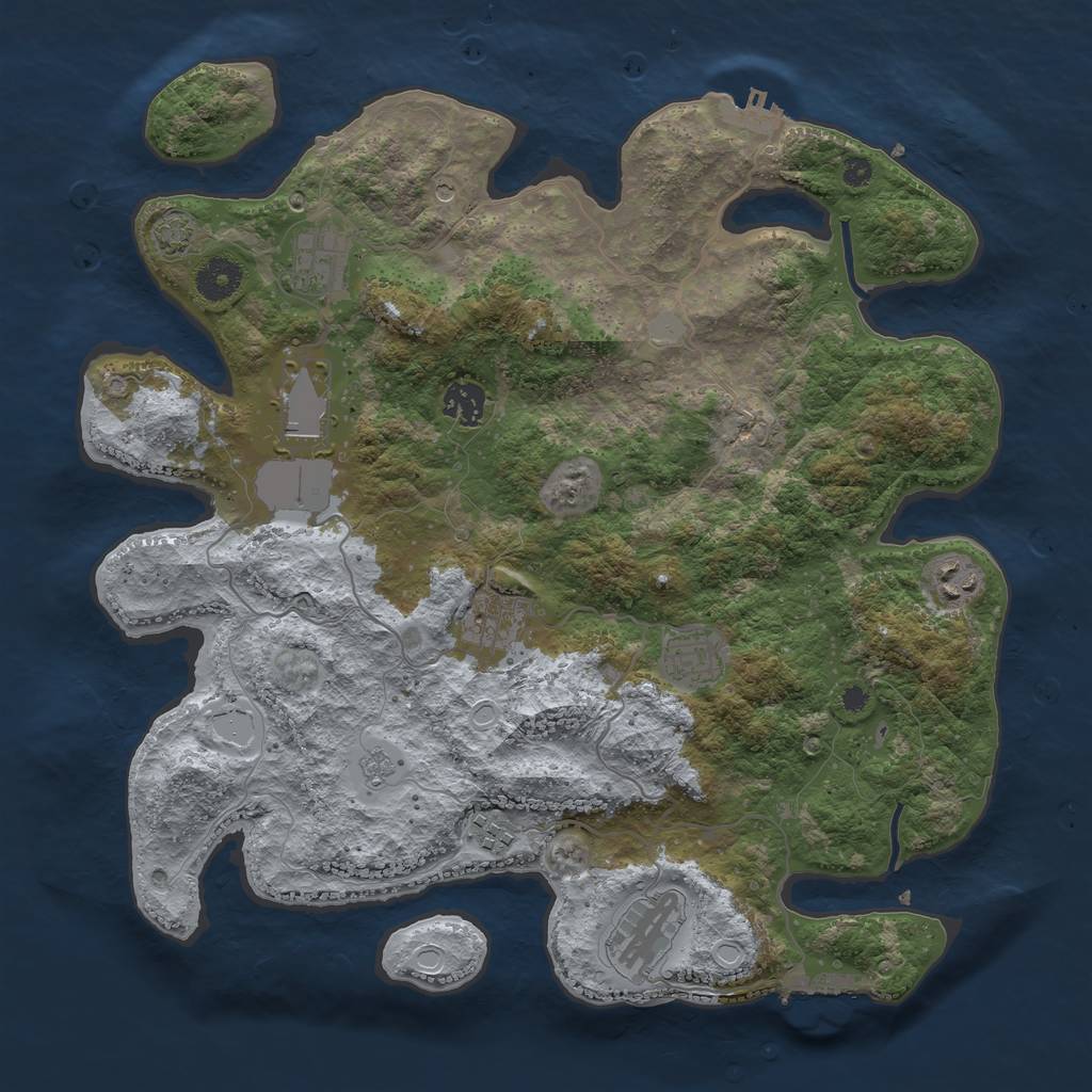 Rust Map: Procedural Map, Size: 3750, Seed: 45321196, 16 Monuments