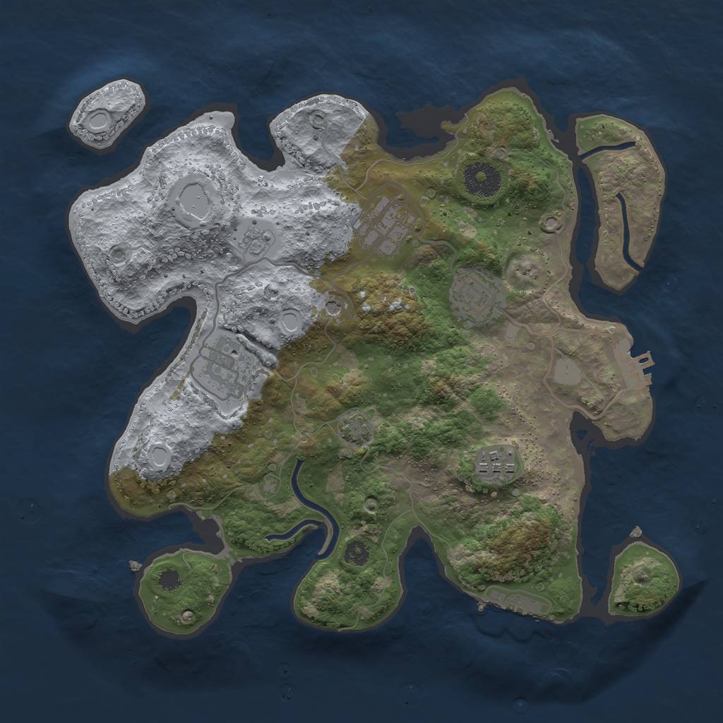Rust Map: Procedural Map, Size: 3000, Seed: 1233082876, 12 Monuments